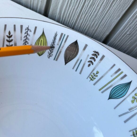 VTG Alfred Meakin Glo-White Mid Century Leaf Bowl 8.5” Silver Rim Atomic MCM - Picture 3 of 8